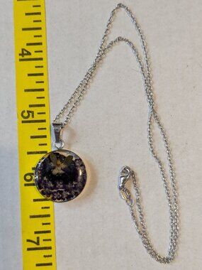 ATI Mexico 925 Sterling Silver Floral Flower Dried Pansy Round Pendant Necklace